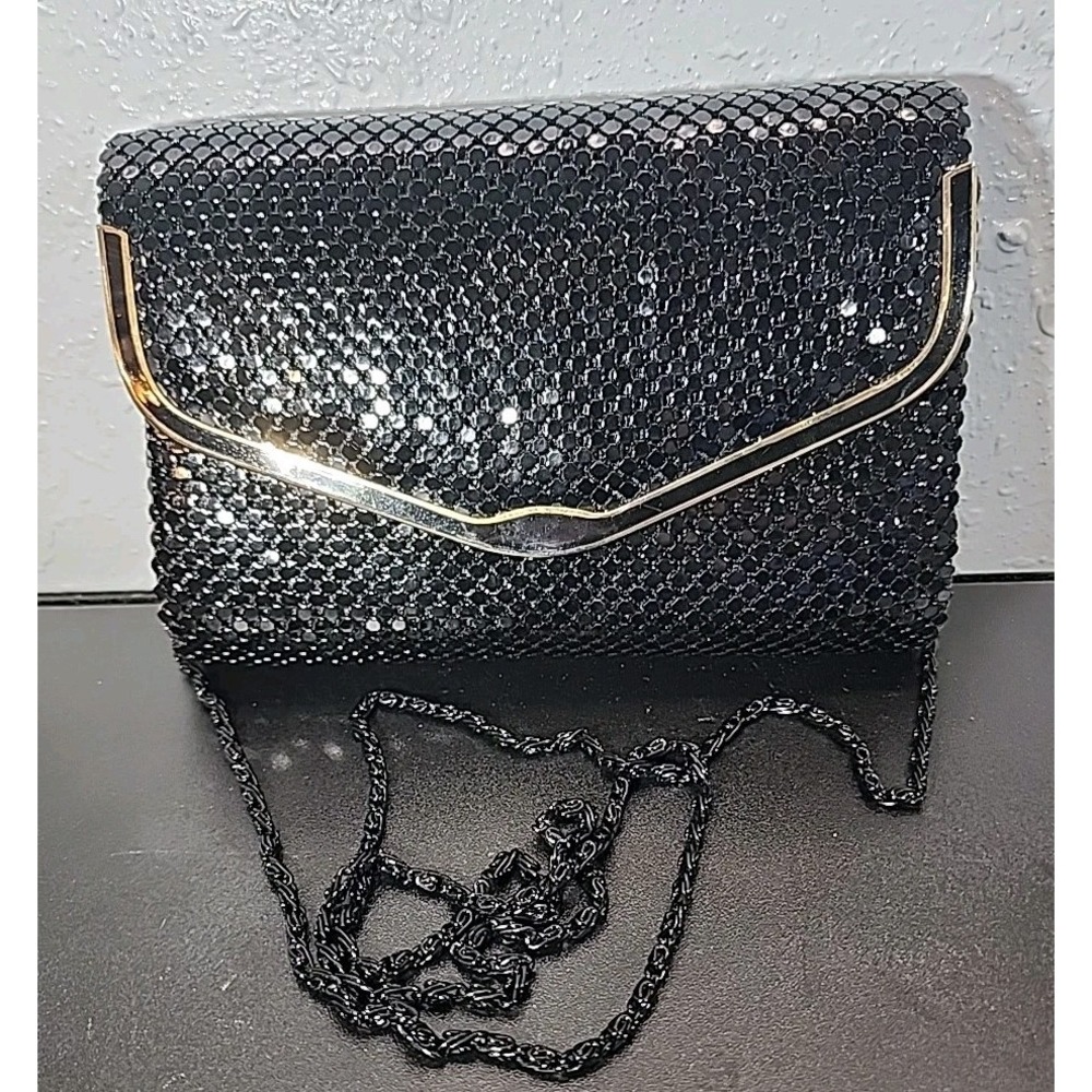Vintage Evening Bag Aluminum‎ Mesh Sequins Black Clutch Envelope Purse